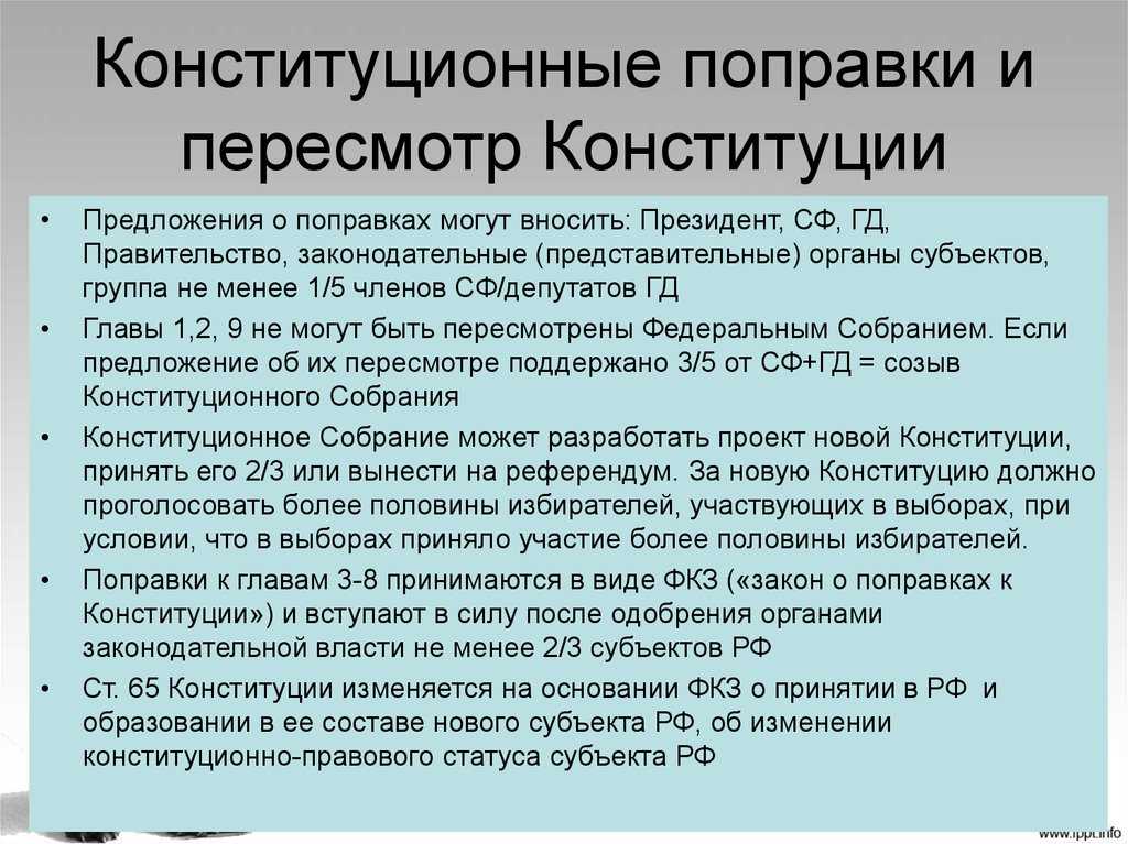 Порядок внесения поправок в конституцию рф схема