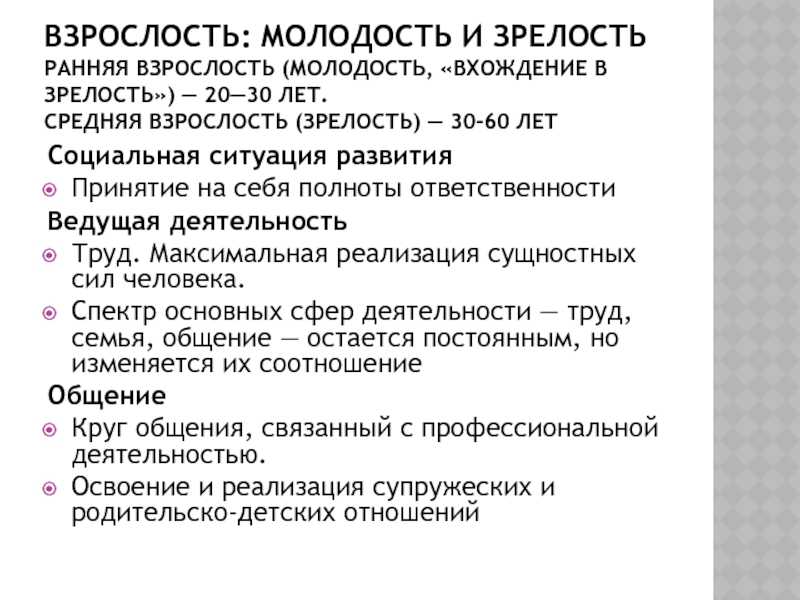 Взрослость молодость и зрелость презентация